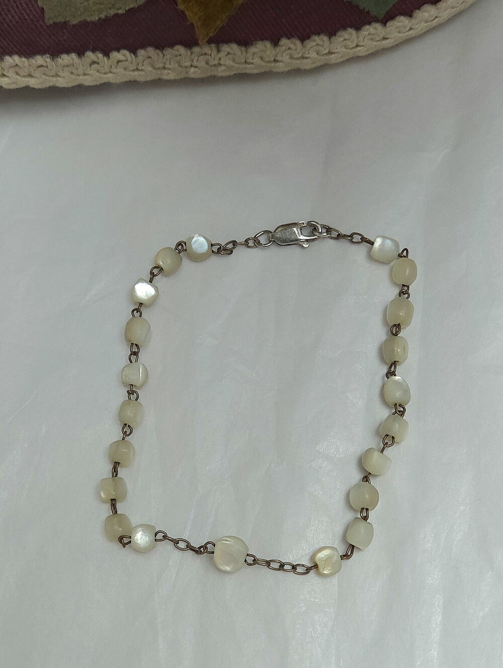 Antique Victorian Balamuti Mother of Pearl Beaded Sterling Silver Bracelet 8 1/4